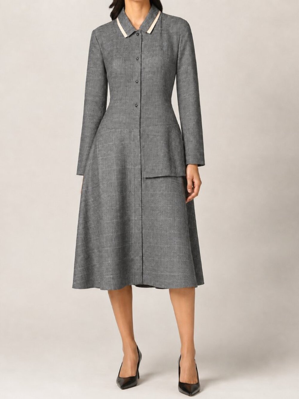 Ferragamo Gray Wool Linen Button Front Midi Dress IT 44 US 8